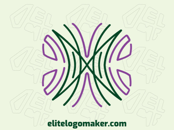 Logo with creative design, forming a butterfly combined with a four leaf clover, with monoline style and customizable colors.