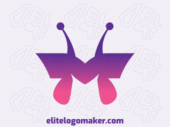 Logotipo com design criativo, formando uma borboleta combinado com uma letra "M", com estilo gradiente e cores customizados.