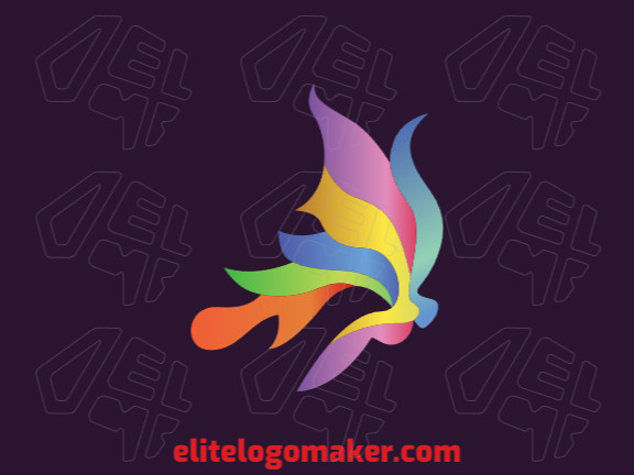 Abstract logo design with the shape of a butterfly with gradient style and colors blue, yellow, purple, green, and orange.