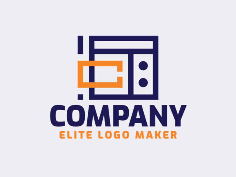 Logotipo abstrato com formas sólidas formando uma letra "C" combinado com um rádio com design refinado e com as cores azul e laranja.