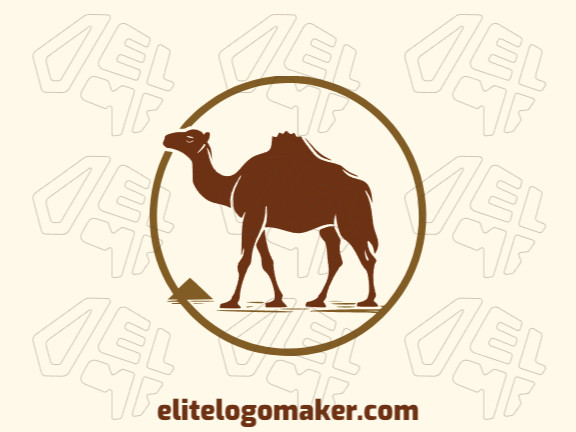 Logotipo simples composto por formas abstratas, formando um camelo com as cores marrom e amarelo.