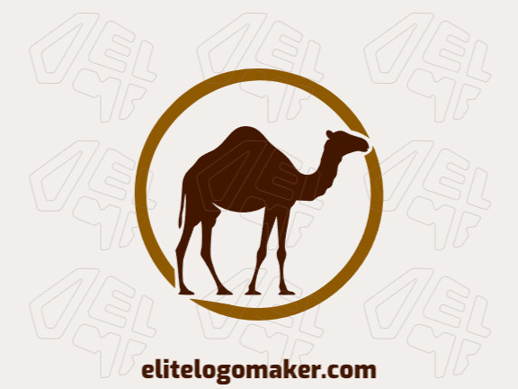 Logotipo simples composto por formas abstratas, formando um camelo andando com as cores amarelo escuro e marrom escuro.