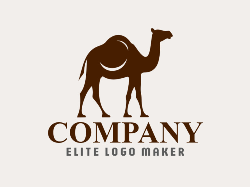 Logotipo vetorial com a forma de um camelo andando com estilo mascote e cor marrom escuro.