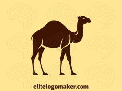 A minimalist logo with a serene walking camel, capturing elegance in dark brown simplicity.