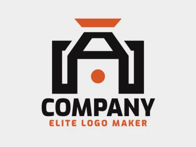 Logotipo creativo en forma de una cámara combinado con una caja con un diseño memorable y un estilo minimalista, los colores utilizados son negro y naranja.