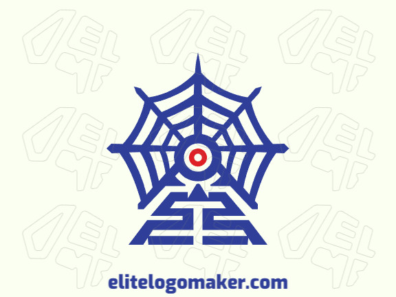 Logotipo vetorial com a forma de uma câmera combinado com uma teia de aranha, com estilo simétrico e com as cores azul e vermelho.