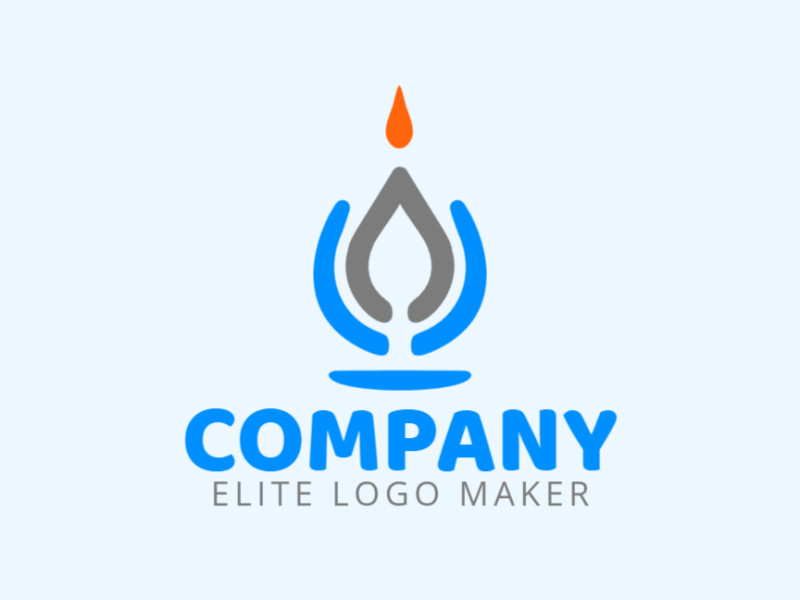 Logotipo vetorial com a forma de uma vela com design múltiplas linhas e com as cores azul, laranja, e cinza.