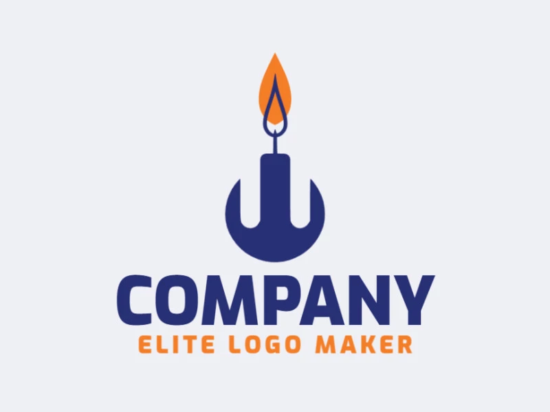 Create a vector logo for your company in the shape of a candle with a symmetric style, the colors used were orange and dark blue.