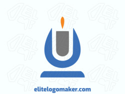 Create your own logo in the shape of a candle with a minimalist style with orange, grey, and dark blue colors.