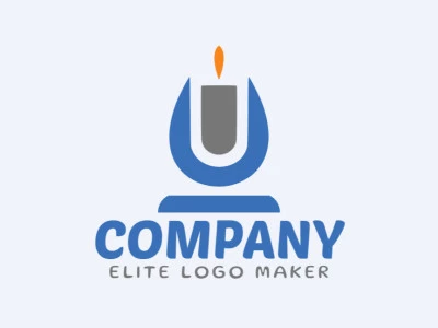 Create your own logo in the shape of a candle with a minimalist style with orange, grey, and dark blue colors.