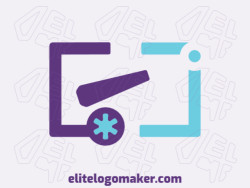 Minimalist logo with the shape of a cannon combined with brackets punctuation with blue and purple colors.