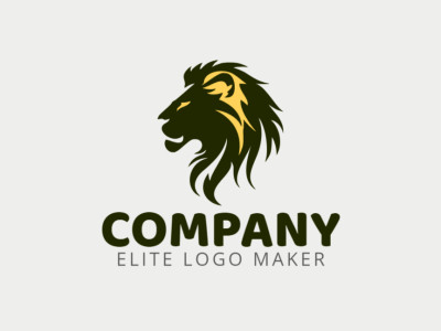 Logotipo disponible para venta en forma de un león cautivador con estilo hecho a mano y colores amarillo oscuro y verde oscuro.