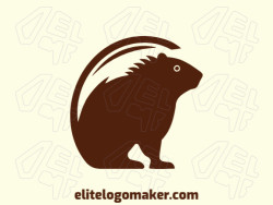 Um logotipo profissional em forma de uma capivara com um estilo mascote, a cor utilizada foi marrom.