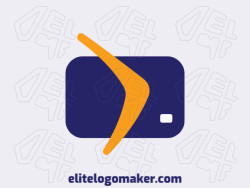Logo available for sale in the shape of a card combined with a boomerang with a minimalist style with blue and orange colors.