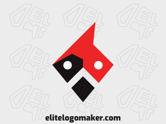 Logotipo criativo com design abstrato formando um cardeal combinado com um tapa-olho com as cores vermelho e preto.