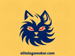 Logo available for sale in the shape of a cat with pictorial style with red and dark blue colors.