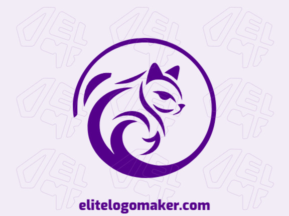 Logotipo disponível para venda com a forma de um gato com estilo ornamental e cor roxo.