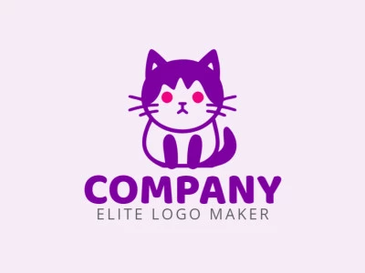 Vector logo in the shape of a cat with childish style with purple and pink colors.