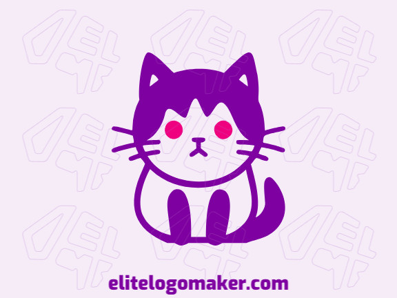 Vector logo in the shape of a cat with childish style with purple and pink colors.