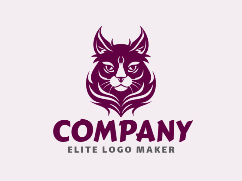 Crie um logotipo para sua empresa com a forma de um gato com estilo ilustrativo e cor roxo.