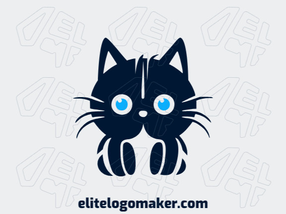 Logotipo infantil criado com formas abstratas formando um gato com as cores azul e azul escuro.