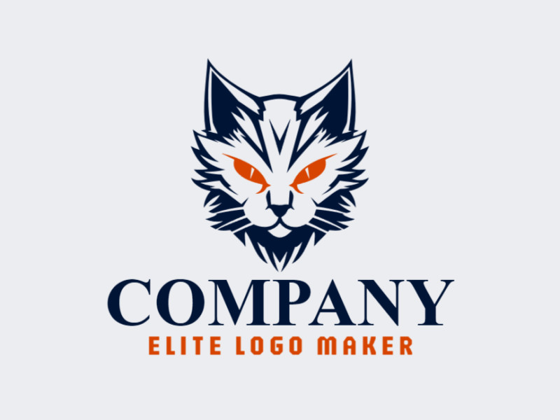 An abstract cat logo with sleek lines and curves, combining vibrant orange and deep dark blue for a modern and sophisticated look.