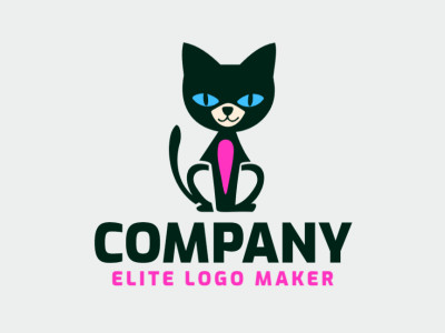 Un logo minimalista con un gato, con un diseño elegante en tonos de azul, negro y rosa, capturando elegancia y encanto.