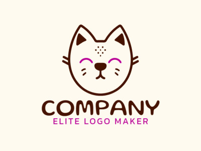 Un logotipo vectorial lujoso con un gato juguetón en un estilo infantil, mezclando marrón y rosa para un diseño caprichoso y elegante.