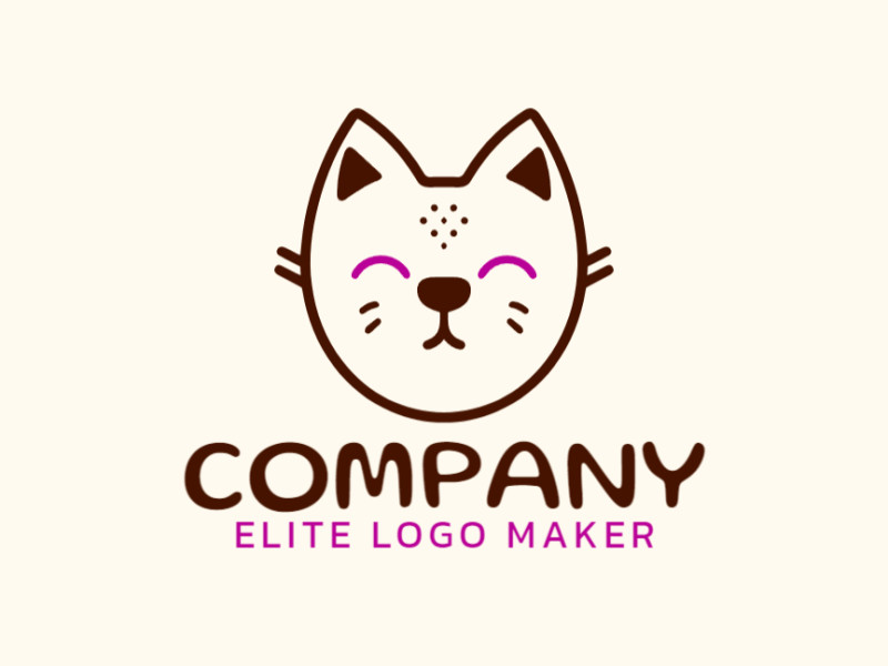 A luxurious vector logo featuring a playful cat in a childish style, blending brown and pink for a whimsical yet elegant design.