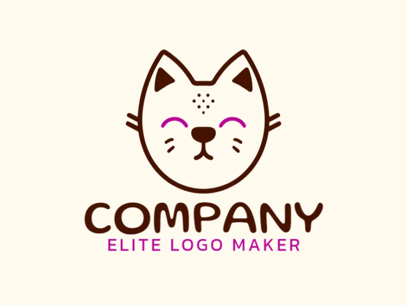 Um logotipo vetorial luxuoso apresentando um gato brincalhão em um estilo infantil, misturando marrom e rosa para um design lúdico e elegante.