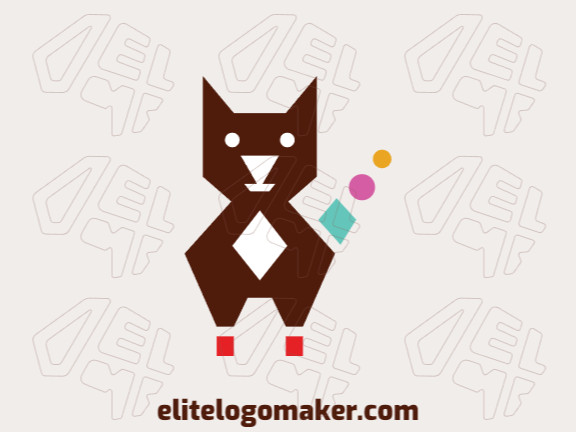 Animal logo in the shape of a cat with the simple form combined with circles with brown, pink and yellow colors.