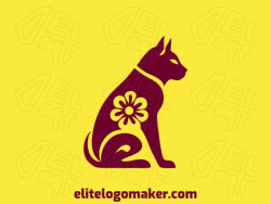 Create an ideal logo for your business in the shape of a cat combined with a flower with abstract style and customizable colors.