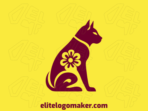 Crie um logotipo ideal para o seu negócio com a forma de um gato combinado com uma flor com estilo abstrato e cores customizáveis.