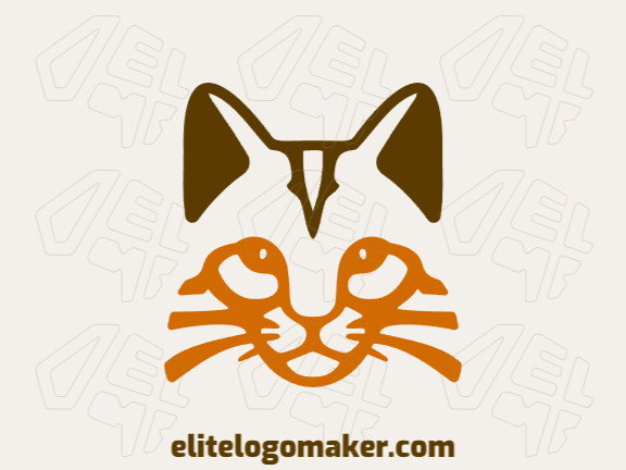 Logotipo simétrico com design refinado, formando uma cabeça de gato com as cores marrom e laranja.