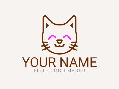 Un logotipo personalizable en monoline que presenta una cabeza de gato delineada con líneas elegantes, con detalles opcionales en marrón o púrpura.