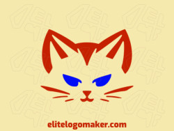 Customizable logo in the shape of a cat head composed of a minimalist style with blue and red colors.