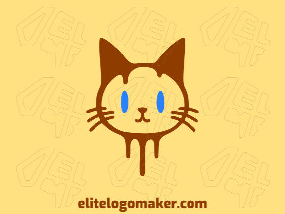 Logotipo minimalista criado com formas abstratas formando uma cabeça de gato com as cores azul e marrom.