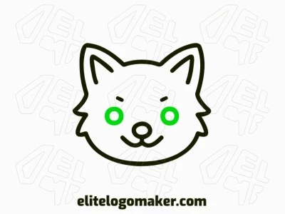 Un logotipo refinado de animal con la cabeza de un gato y un ojo verde llamativo, diseñado con formas elegantes y detalles sofisticados para una apariencia refinada.