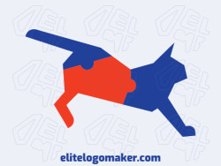 Animal logo in the shape of a jumping cat combined with a jigsaw puzzle with blue and orange colors.