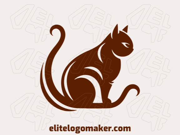 Um logotipo em estilo mascote de um gato sentado em um rico tom marrom escuro, irradiando charme e elegância.