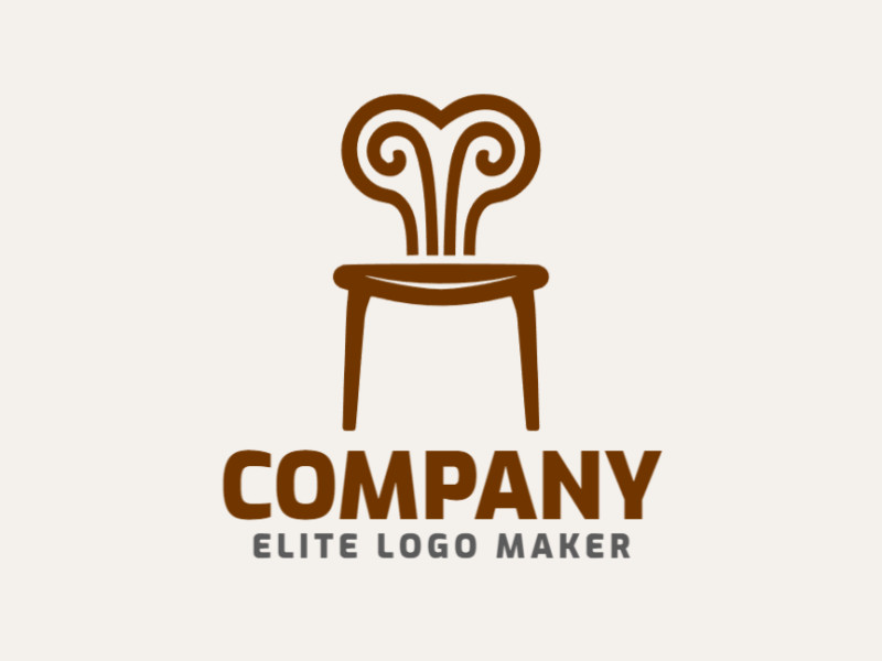 Logotipo minimalista criado com formas abstratas formando uma cadeira com a cor marrom.