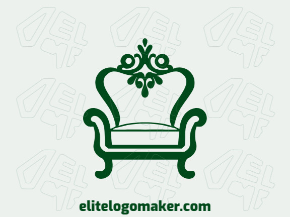 Um design de logotipo ornamental, apresentando uma cadeira elegante em um verde escuro e rico, exalando sofisticação e conforto.