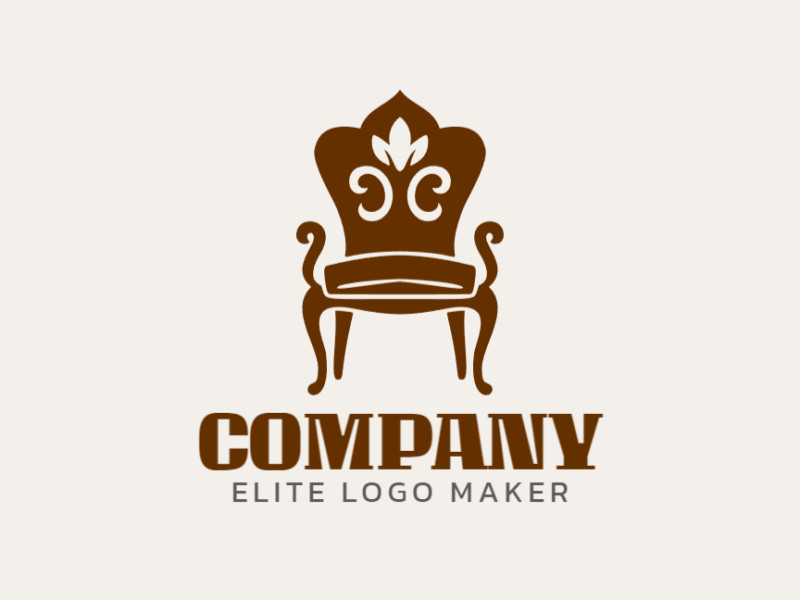 A symmetrical logo featuring a harmonious blend of a chair and a flower in warm, earthy brown tones, representing balance and comfort.