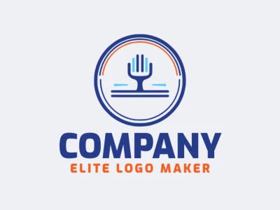 Create your own logo in the shape of a chair combined with a fork, with circular style and blue and orange colors.