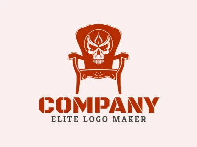 Logo available for sale in the shape of a chair combined with a skull with abstract design and dark red color.