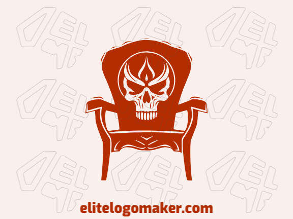 Logo available for sale in the shape of a chair combined with a skull with abstract design and dark red color.