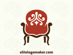 Logo available for sale in the shape of a chair with ornamental style with brown and orange colors.