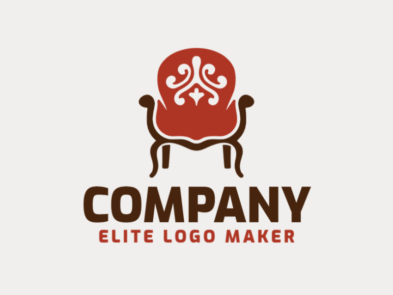 Logo available for sale in the shape of a chair with ornamental style with brown and orange colors.