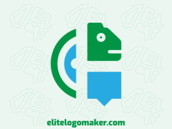 Mascot logo with the shape of a chameleon combined with a chat box with blue and green colors.