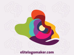 Stylized logo in the shape of a chameleon head composed of abstracts shapes with pink, blue, green, purple, yellow, orange and red colors.